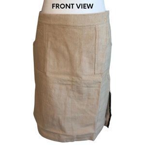 NWOT Beige Corduroy Knee-Length Skirt With Side Slits Sz M